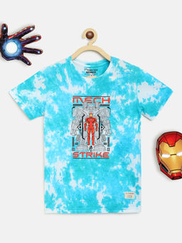 Lil Tomatoes - Boys Iron Man Tie and Dye Cotton T-Shirt - Light Sky
