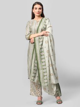Shree - Women Modal Chanderi Mint Green Printed Kurta Comfort Pant Dupatta (Set Of 3)