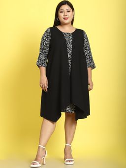 theRebelinme - Plus Size Womens Black Batik Floral Printed A-Line Knee Dress