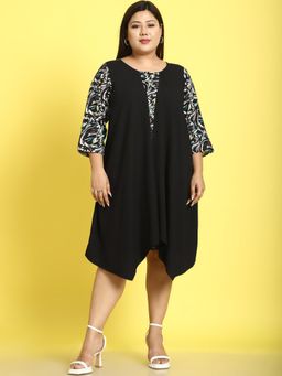 theRebelinme - Plus Size Womens Black Abstract Printed A-Line Knee Dress