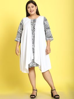 theRebelinme - Plus Size Womens White & Black Zebra Printed A-Line Knee Dress