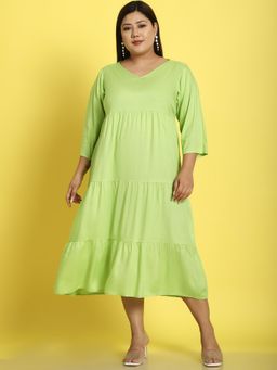 theRebelinme - Plus Size Womens Green Solid Color A-Line Midi Dress