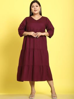 theRebelinme - Plus Size Womens Plum Solid Color A-Line Midi Dress