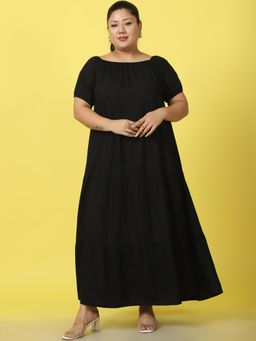 theRebelinme - Plus Size Womens Black Solid Color A-Line Maxi Dress