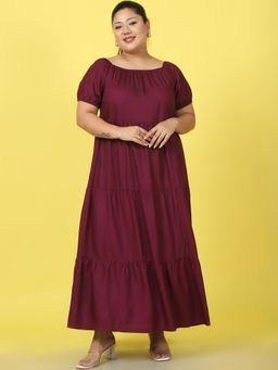 theRebelinme - Plus Size Womens Plum Solid Color A-Line Maxi Dress