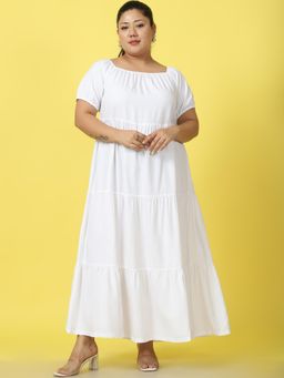 theRebelinme - Plus Size Womens White Solid Color A-Line Maxi Dress