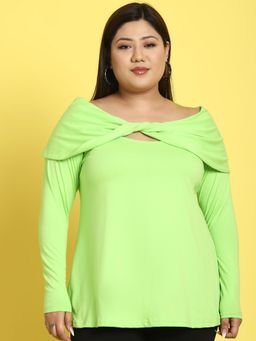 theRebelinme - Plus Size Womens Bright Green Solid Color Twisted Knitted Top