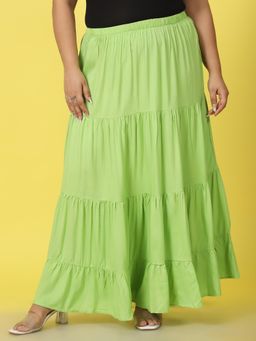 theRebelinme - Plus Size Womens Green Solid Color Maxi A-Line Skirt