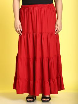 theRebelinme - Plus Size Womens Maroon Solid Color Maxi A-Line Skirt