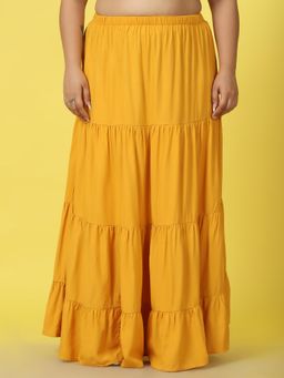 theRebelinme - Plus Size Womens Mustard Solid Color Maxi A-Line Skirt