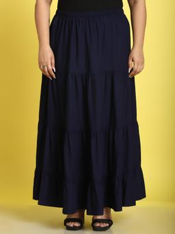 theRebelinme - Plus Size Womens Navy Blue Solid Color Maxi A-Line Skirt