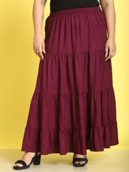 theRebelinme - Plus Size Womens Plum Solid Color Maxi A-Line Skirt