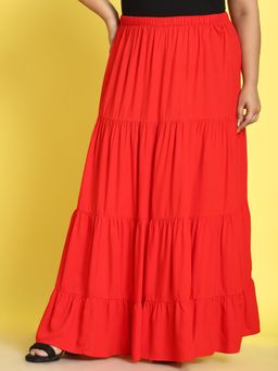 theRebelinme - Plus Size Womens Red Solid Color Maxi A-Line Skirt