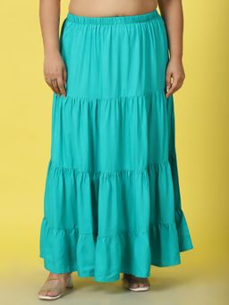 theRebelinme - Plus Size Womens Green Solid Color Maxi A-Line Skirt