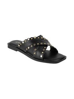 Catwalk - Women CROSS-STRAP TRIMS and STUDS Flats - Black