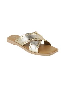 Catwalk - Women CROSS-STRAP TRIMS and STUDS Flats - Gold