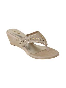 Catwalk - Women V-STRAP Solids Wedges Heels - Beige