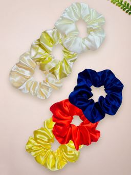 OOMPH - Multi-Color Satin Silk Scrunchy Hair Tie- Set of 6