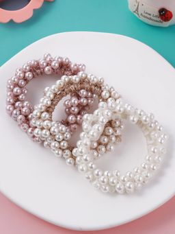 OOMPH - Multi-Color Pearls Rubber Band Ponytail Holder- Set of 3