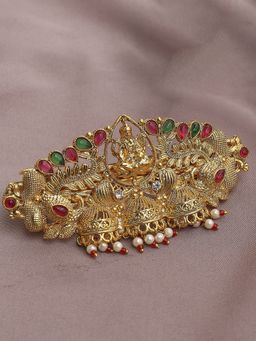 OOMPH - Multi-Color Ethnic Gold Hair Clip - Temple Laxmi Design With Jhumki Drop