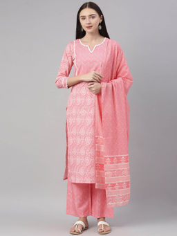 Vaamsi - Women Pink Polyester Paisley Printed Straight Kurta Palazzo with Dupatta (Set of 3)