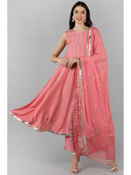 Vaamsi - Women Pink Poly Silk Solid Anarkali Kurta Pants with Dupatta (Set of 3)