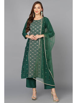 Vaamsi - Green Silk Blend Ethnic Motifs Embroidered Kurta Pants with Dupatta (Set of 3)