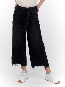 American Eagle - Women Black Wide Leg Crop Jeans