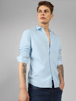Dennis Lingo - Men Blue Cotton Regular Fit Solid Casual Shirt