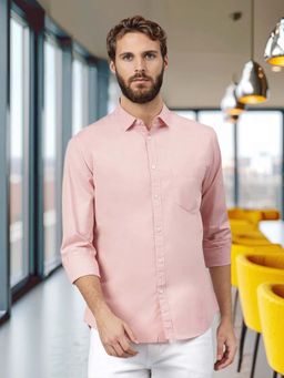 Dennis Lingo - Men Pink Solid Regular Fit Cotton Casual Shirt