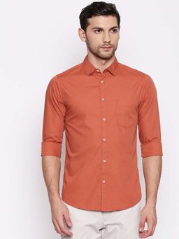 Dennis Lingo - Men Orange Regular Fit Solid Casual Shirt