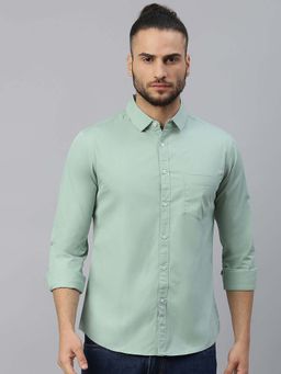 Dennis Lingo - Men Green Regular Fit Solid Casual Shirt