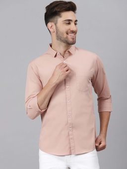 Dennis Lingo - Men Pink Solid Regular Fit Cotton Casual Shirt