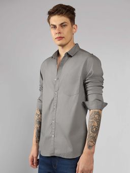 Dennis Lingo - Men Grey Solid Regular Fit Cotton Casual Shirt