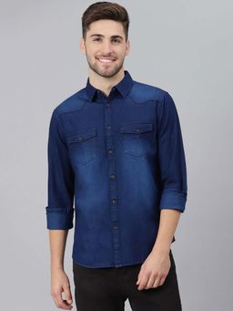 Dennis Lingo - Men Blue Regular Fit Faded Casual Chambray Shirt