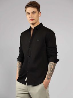 Dennis Lingo - Men Black Regular Fit Solid Cotton Casual Shirt