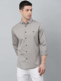 Dennis Lingo - Men Grey Regular Fit Solid Cotton Casual Shirt