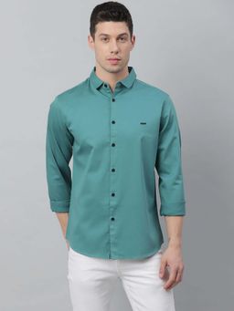 Dennis Lingo - Men Green Regular Fit Solid Cotton Casual Shirt