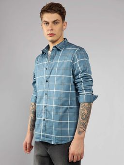 Dennis Lingo - Men Blue Regular Fit Windowpane Checked Casual Shirt