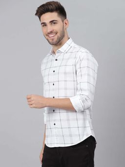 Dennis Lingo - Men White Cotton Regular Fit Checked Casual Shirt