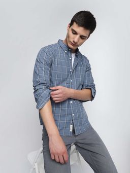 Dennis Lingo - Blue Regular Fit Tartan Checks Cotton Casual Shirt