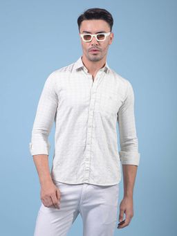 CRIMSOUNE CLUB - Men Cream Checked Pure Cotton Shirt