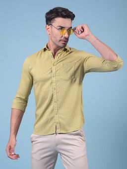 CRIMSOUNE CLUB - Men Green Vertical Stripes Linen Shirt