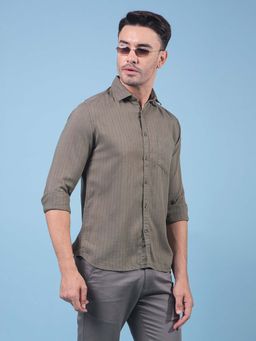 CRIMSOUNE CLUB - Men Green Vertical Stripes Linen Shirt