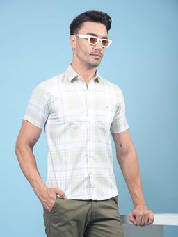 CRIMSOUNE CLUB - Men Olive Checked Pure Cotton Shirt