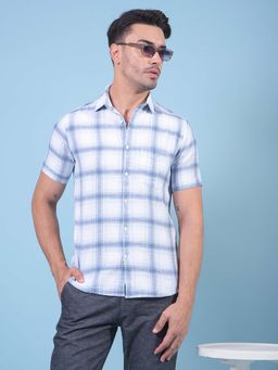 CRIMSOUNE CLUB - Men Blue Checked Pure Cotton Shirt