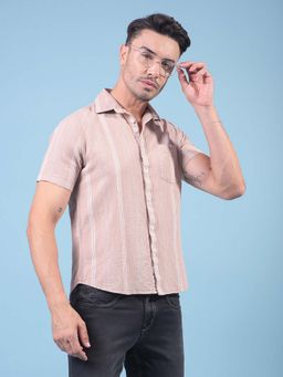 CRIMSOUNE CLUB - Men Brown Vertical Stripes Pure Cotton Shirt