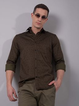 CRIMSOUNE CLUB - Men Olive Printed Shirt