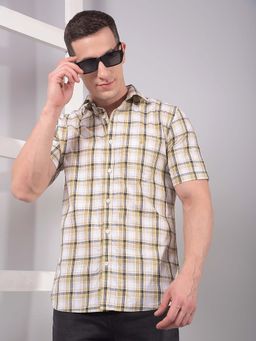 CRIMSOUNE CLUB - Men Beige Checked Pure Cotton Shirt