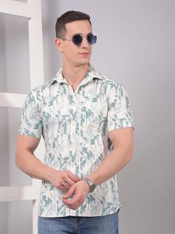 CRIMSOUNE CLUB - Men Green Printed Linen Shirt